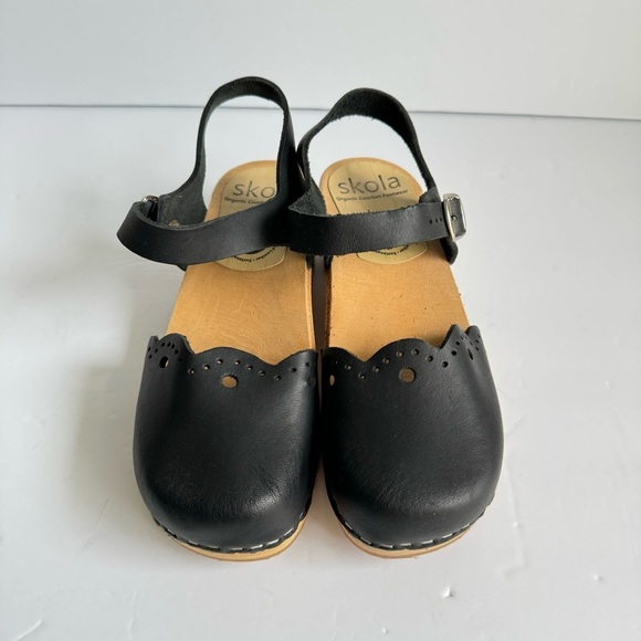 Skola Kajsa Clogs Mary Jane Sandals Black Leather Wood Sole Shoes Womens 36 6 - Picture 5 of 12